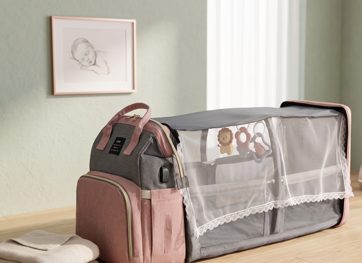 Mummy Changing Bag Backpack with Fold-Out Changing Bed – Large Capacity Travel Bag
