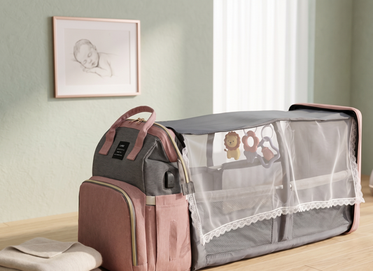 Mommy Diaper Bag Backpack with Portable Baby Crib - Large Capacity Travel Bag