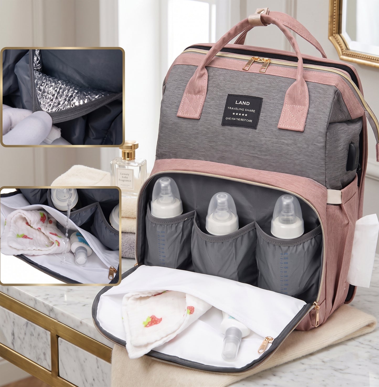Mommy Diaper Bag Backpack with Portable Baby Crib - Large Capacity Travel Bag