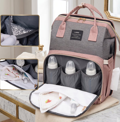 Mommy Diaper Bag Backpack with Portable Baby Crib - Large Capacity Travel Bag