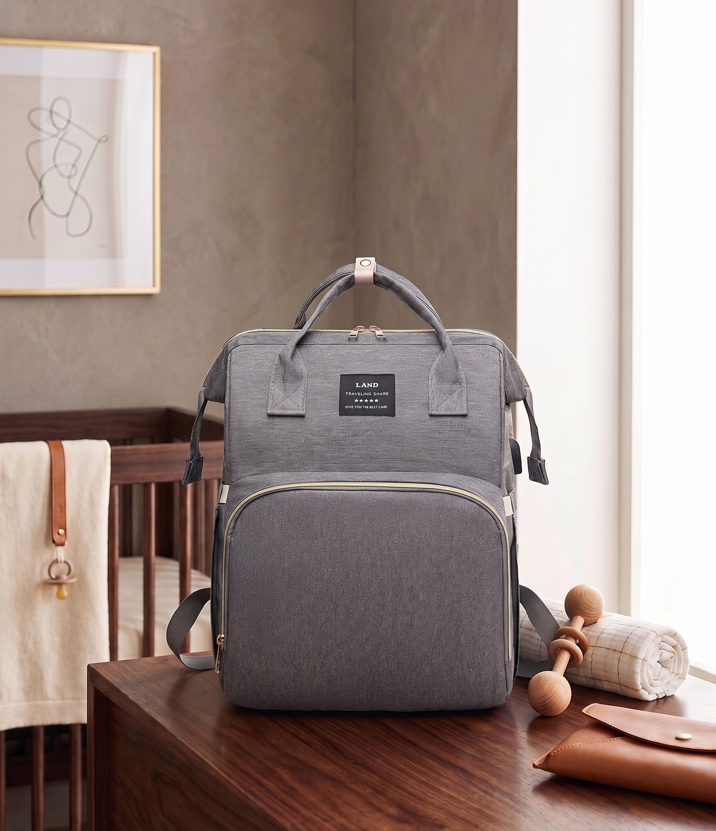 Mommy Diaper Bag Backpack with Portable Baby Crib - Large Capacity Travel Bag