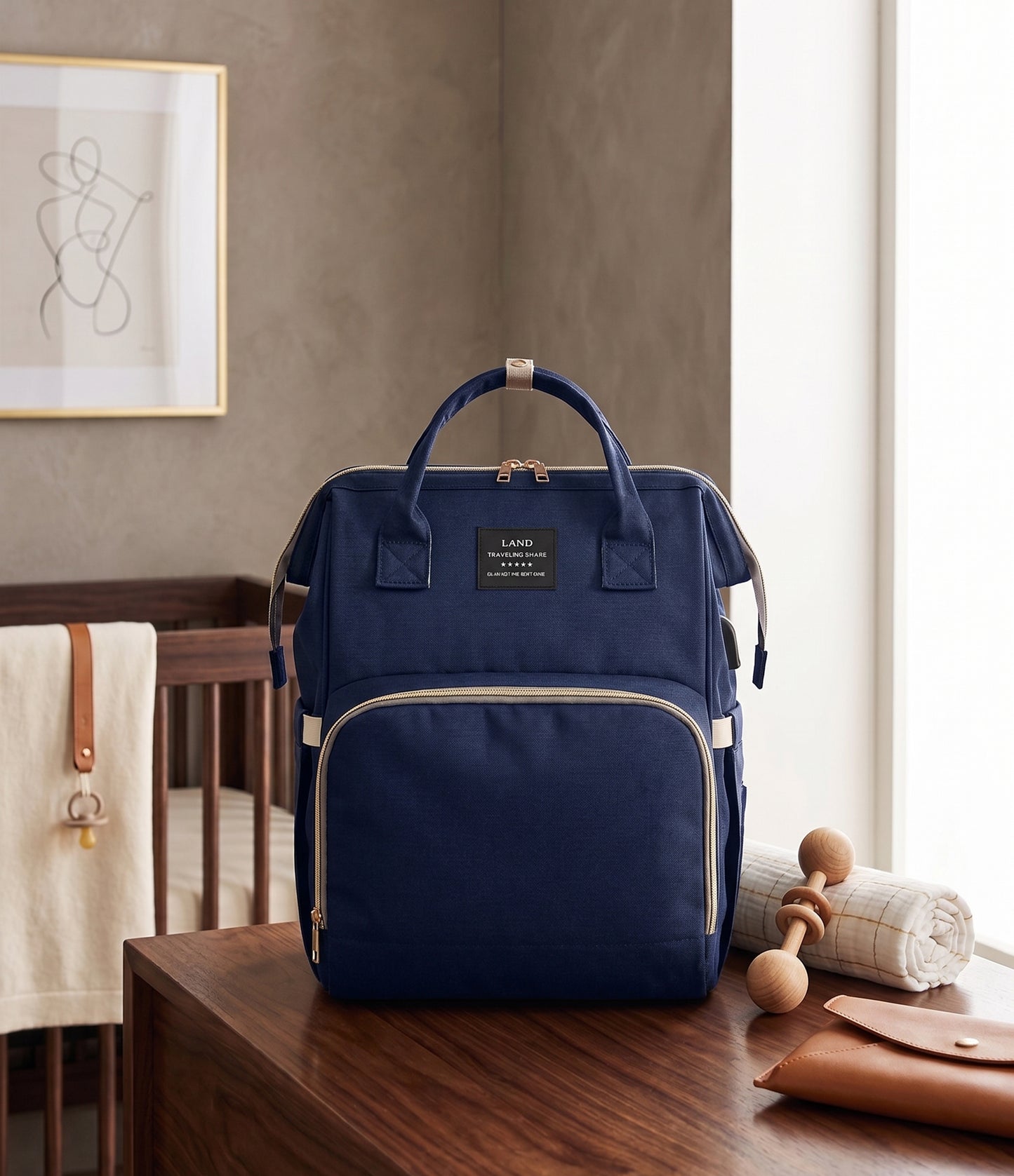 Mommy Diaper Bag Backpack with Portable Baby Crib - Large Capacity Travel Bag