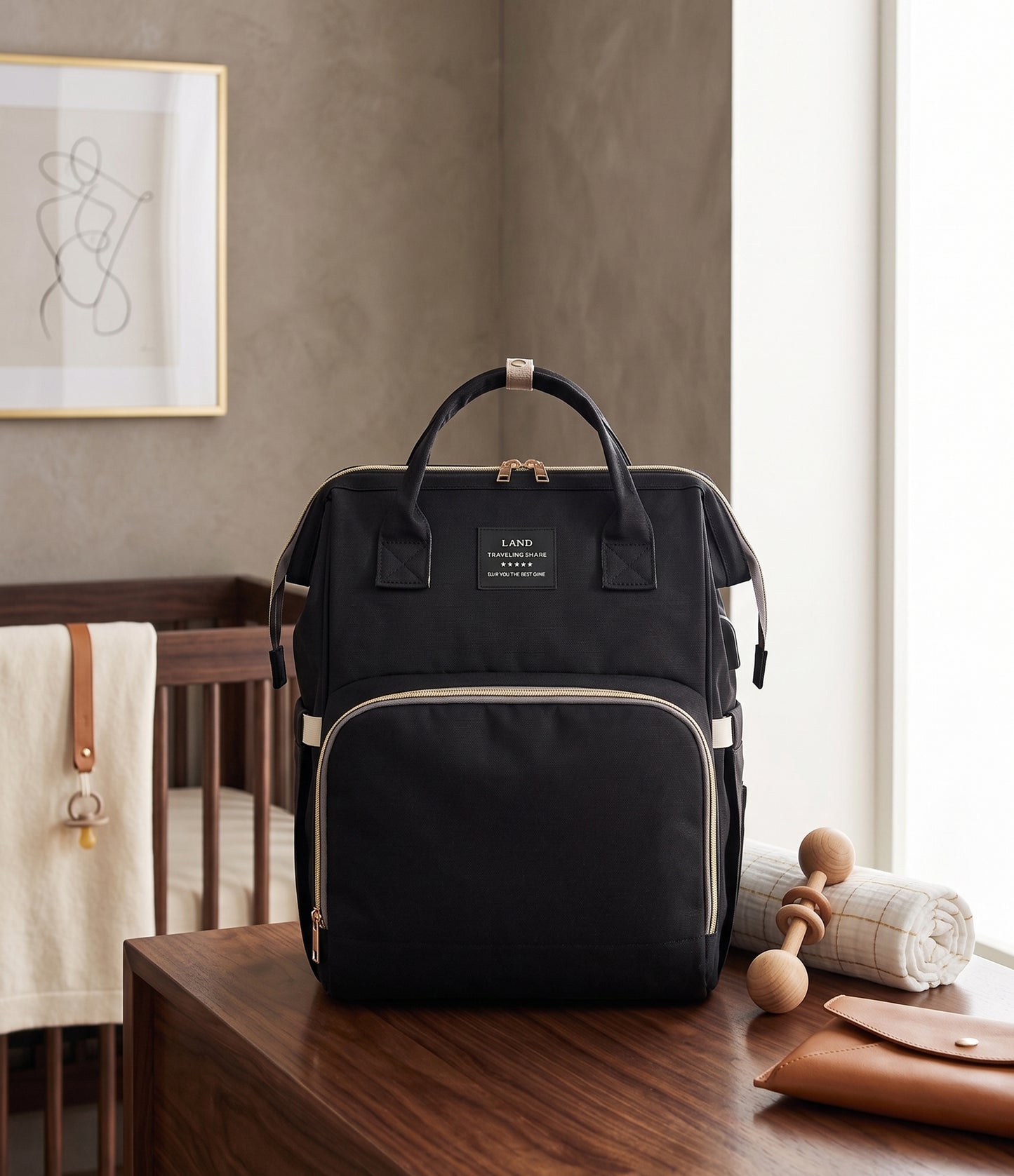 Mommy Diaper Bag Backpack with Portable Baby Crib - Large Capacity Travel Bag