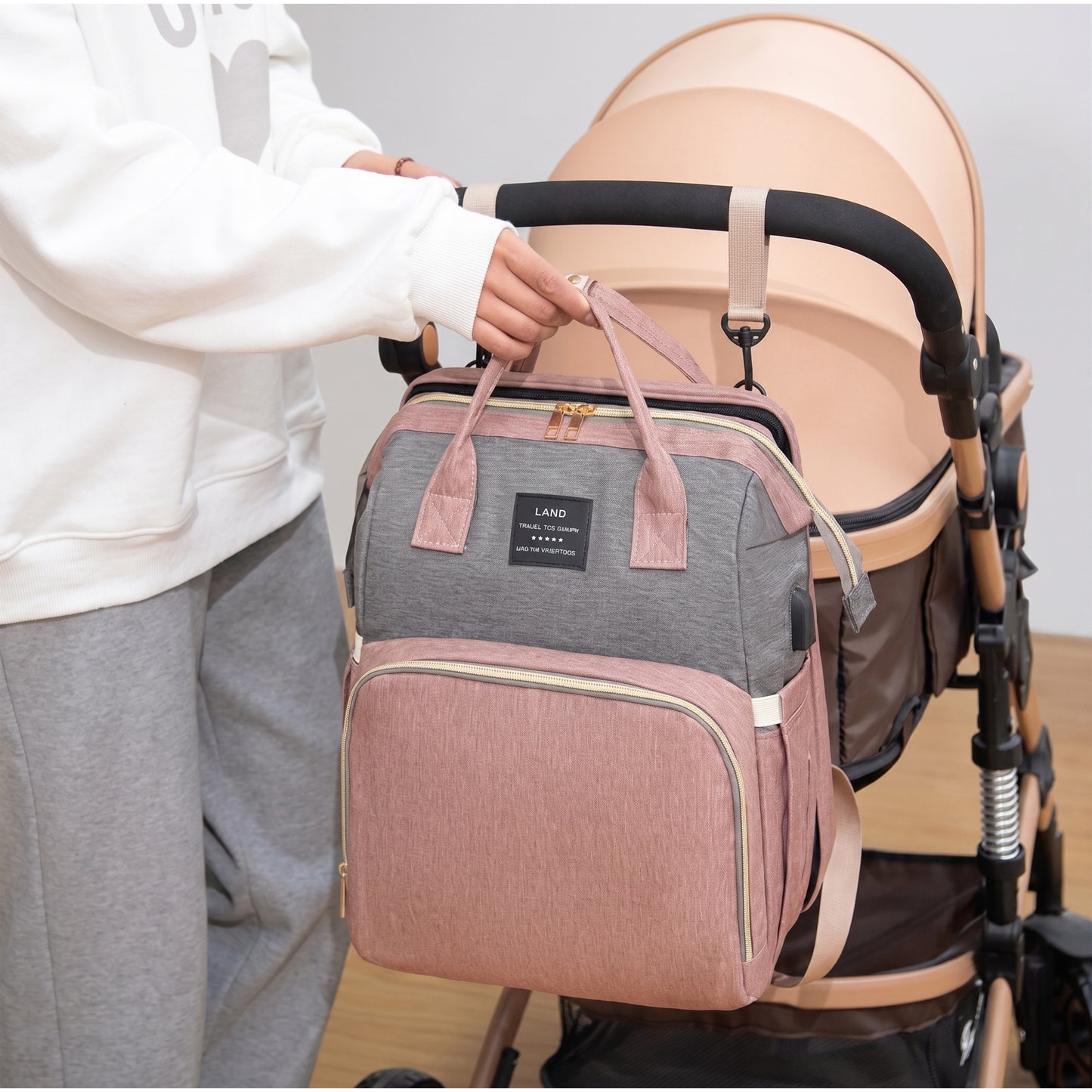 Mommy Diaper Bag Backpack with Portable Baby Crib - Large Capacity Travel Bag